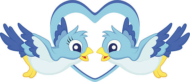 Blue bird cartoon couple vector art illustration