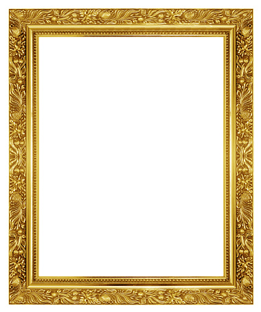 The antique gold frame on the white background