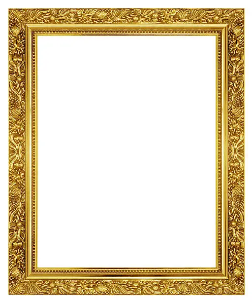 Photo of Beautiful ornamented golden frame on white background