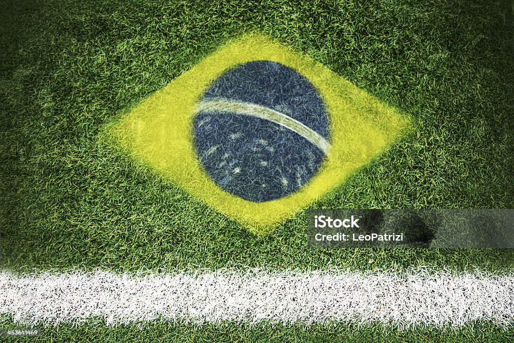 Brasil bandera impreso en un campo de fútbol - Foto de stock de 2014 libre de derechos