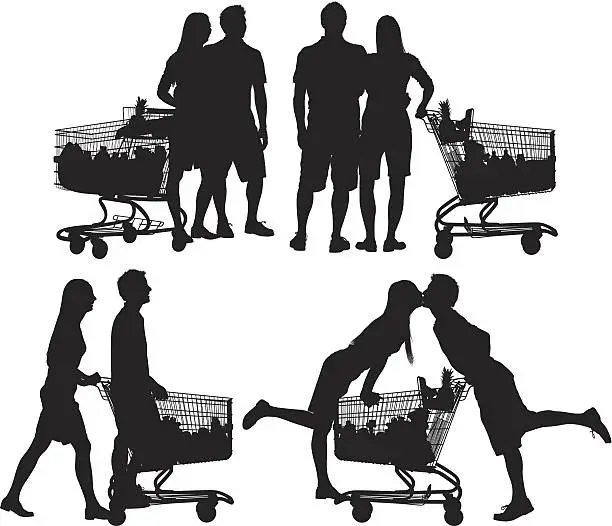 Vector illustration of Couple with shopping cart