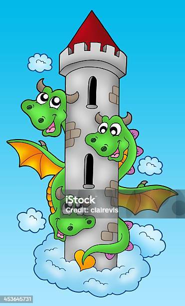 Three Headed Dragon On Sky Stock Photo - Download Image Now - Animal, Animal Body Part, Animal Head