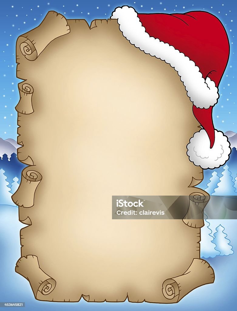 Winter-Pergament mit Santas Hut - Lizenzfrei Liste Stock-Foto