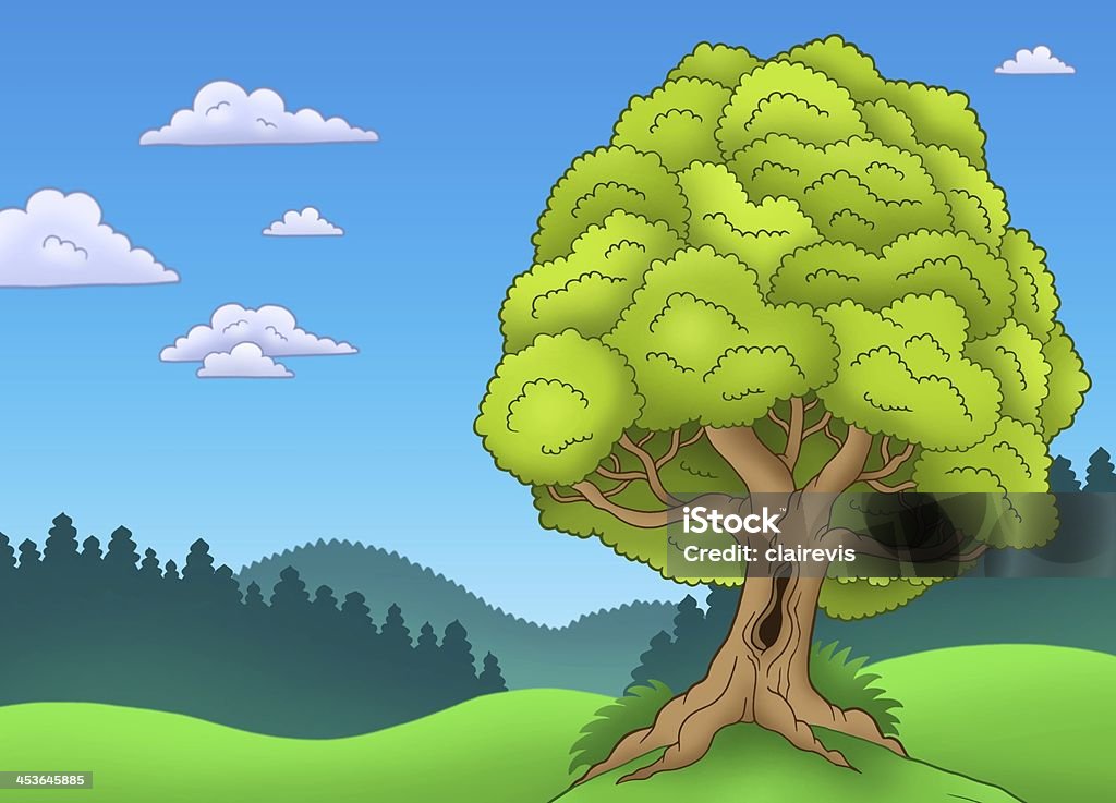 Grande albero nel paesaggio verdeggiante - Foto stock royalty-free di Albero