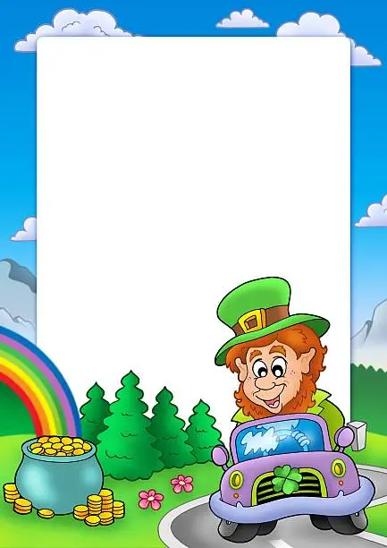 Photo of Frame with leprechaun driving car