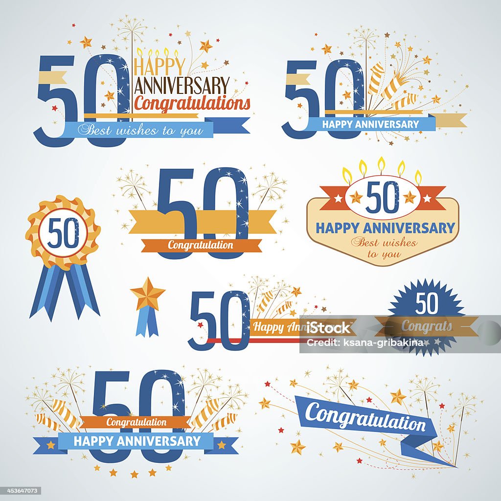 Set di elementi di design Felice anniversario - arte vettoriale royalty-free di 50-54 anni