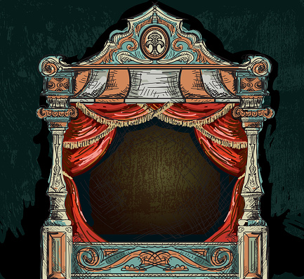 Vector illustration of a vintage stage paper theatre design. Lots of texture. Background on separate layer. Illustrator EPS10.