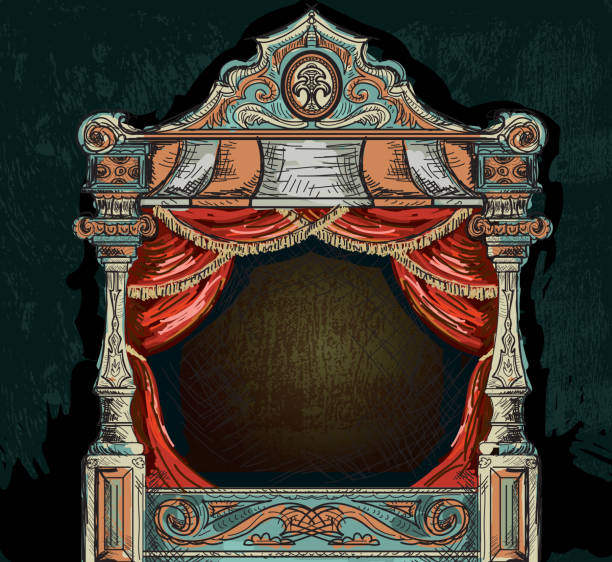 Vintage stage theatre design Vector illustration of a vintage stage paper theatre design. Lots of texture. Background on separate layer. Illustrator EPS10. vintage window treatments stock illustrations