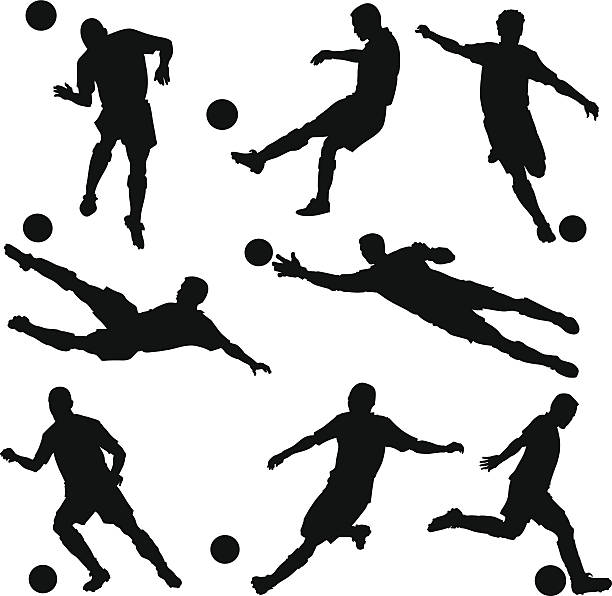 illustrazioni stock, clip art, cartoni animati e icone di tendenza di giocatori di calcio modelli - kicking