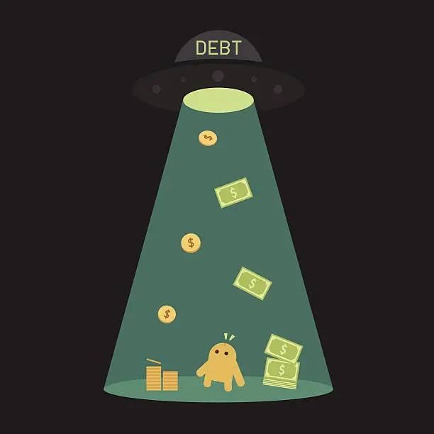 Vector illustration of UFO debt use bem to suck montly money, business concept.