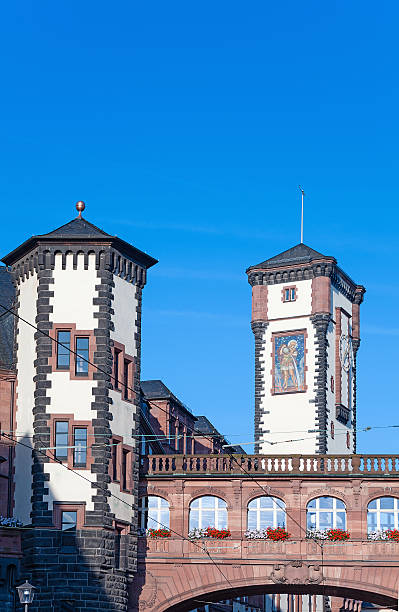 Cityscape of Mannheim, Baden-Württemberg, Germany. Friedrichsplatz with the Mannheim Water Tower (Wasserturm) in the foreground