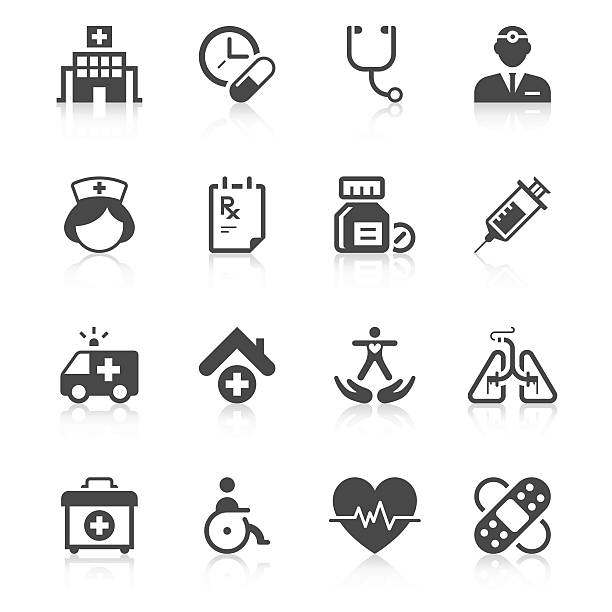 의료 아이콘 세트/독특하다 시리즈 - silhouette interface icons wheelchair icon set stock illustrations