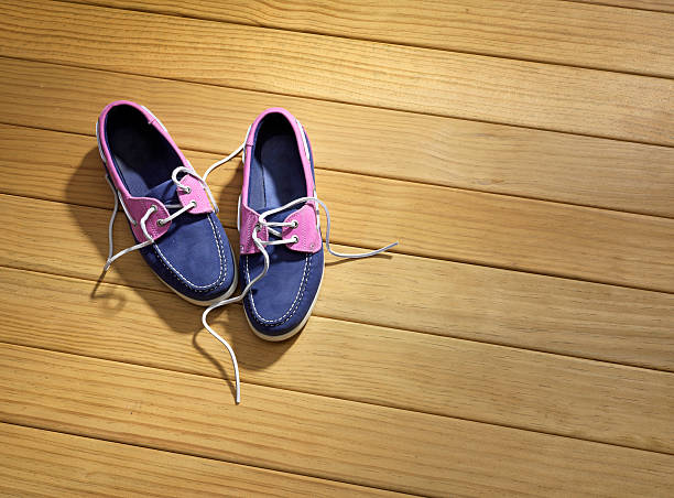 Pink and Blue  shoes on Decking