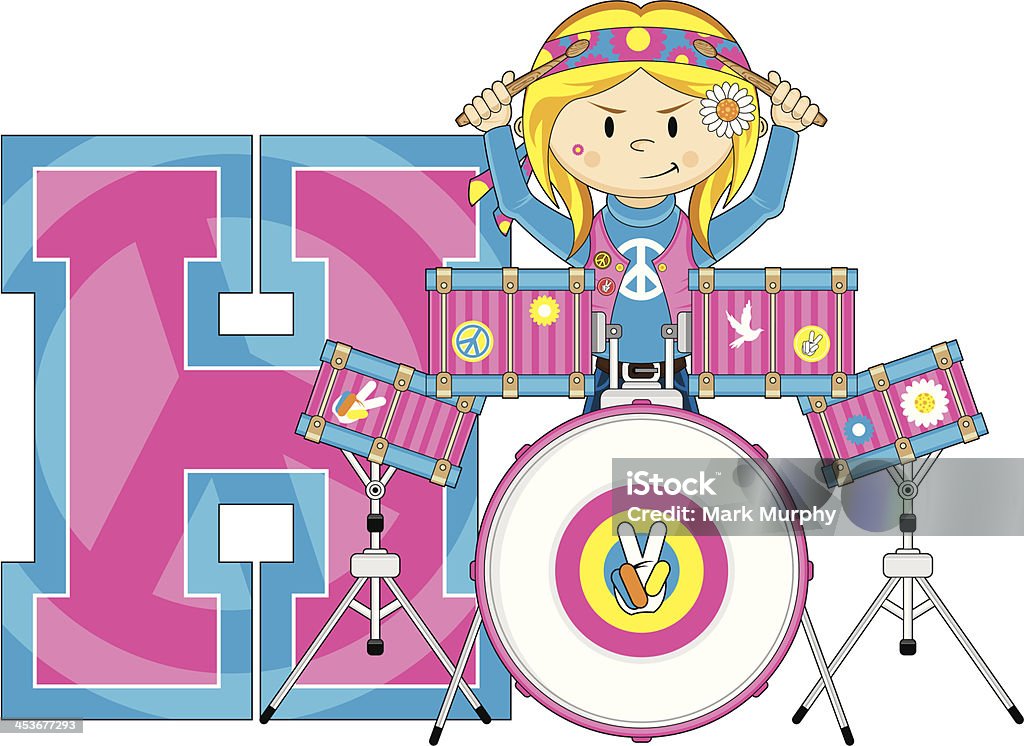 Fofo Hippy Baterista aprendizagem latina H - Royalty-free 1960-1969 arte vetorial