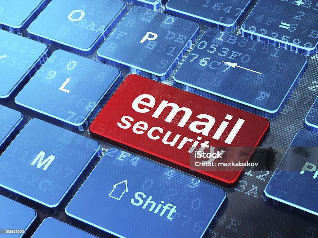 Email Security on computer keyboard background Security concept: computer keyboard with word Email Security on enter button background, 3d render E-Mail Stock Photo