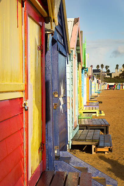 brighton baden-kästen in einer reihe - australia brighton bathtub box stock-fotos und bilder