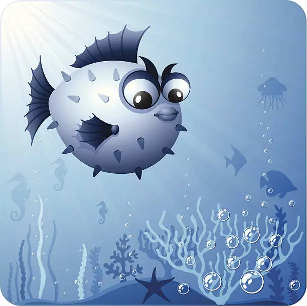 Vector illustration of Puffer Fish Cartoon