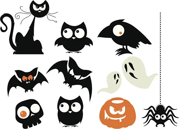 Vector illustration of A number of Halloween cartoon characters