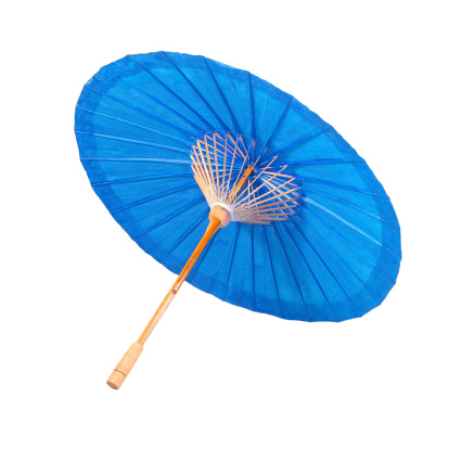 Blue umbrella handmade on white background