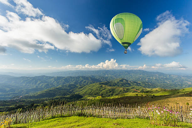 istock Hot air balloon over the mountain 453723967