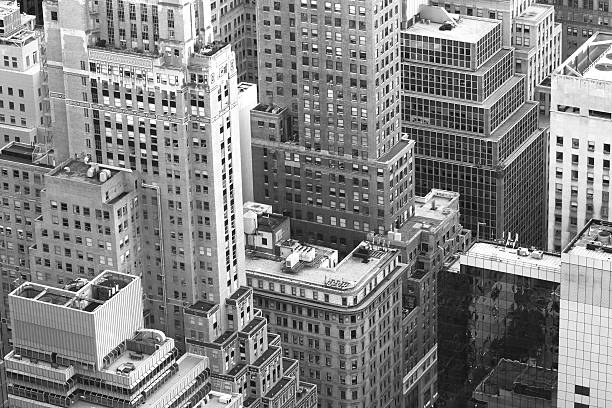istock Monochromatic aerial view of scysrapers 453724123
