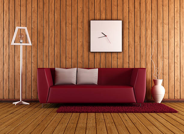 istock wooden living room with red couch 453724483