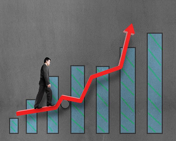 istock Businessman walking on growth red arrow with chart 453725443