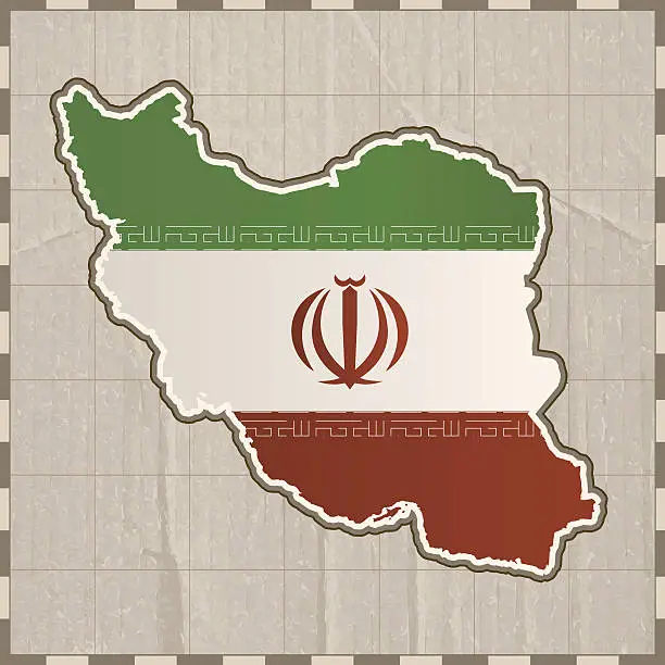 Vector illustration of Iran flag map on paper