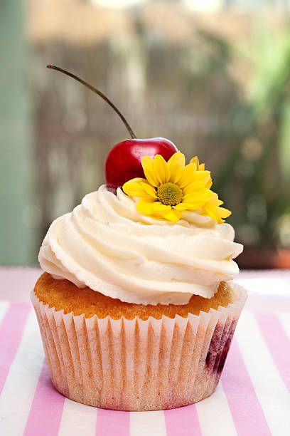Cupcake with Cherries and Flower