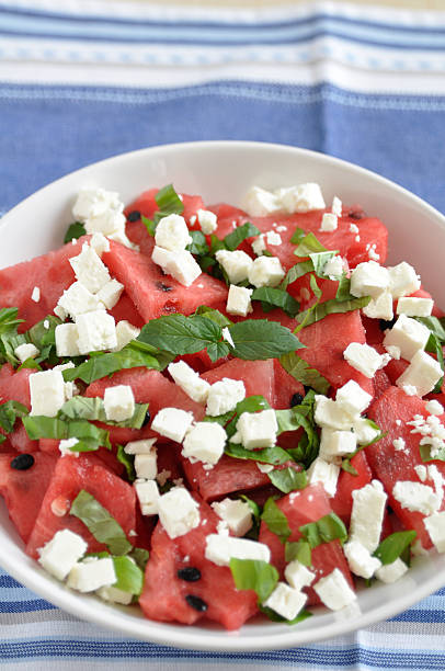 istock Watermelon Salad with feta, basil and mint 453733313