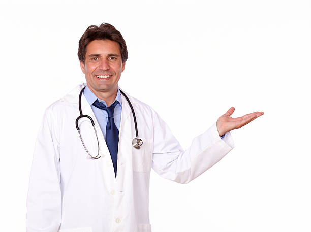 istock Handsome medical doctor holding out his palm 453733475