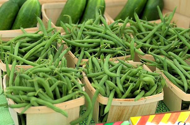 Green beans in a box stock photo