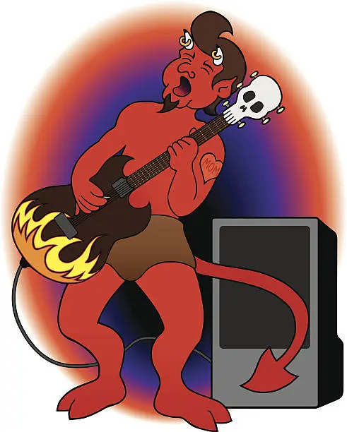 Vector illustration of Devil with electric guitar