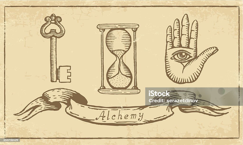 Alchemical Symbols Magic alchemical Symbols in old yellow paper Illustration stock vector