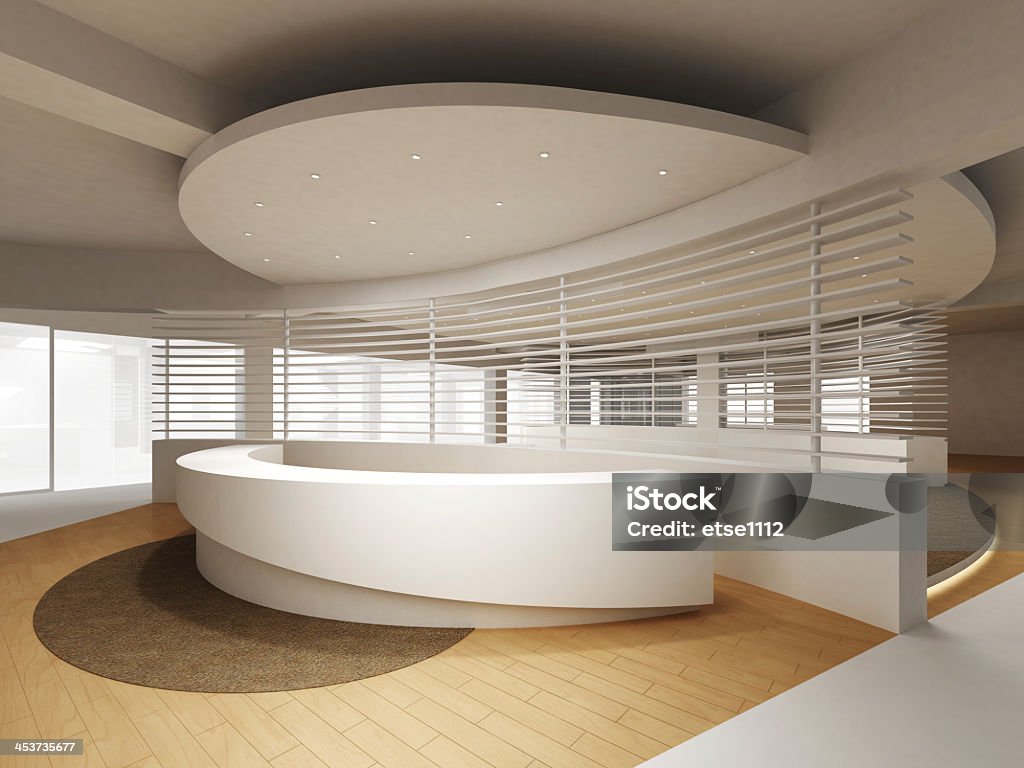 Modern reception counter design A reception area in an office block. Building Entrance Stock Photo