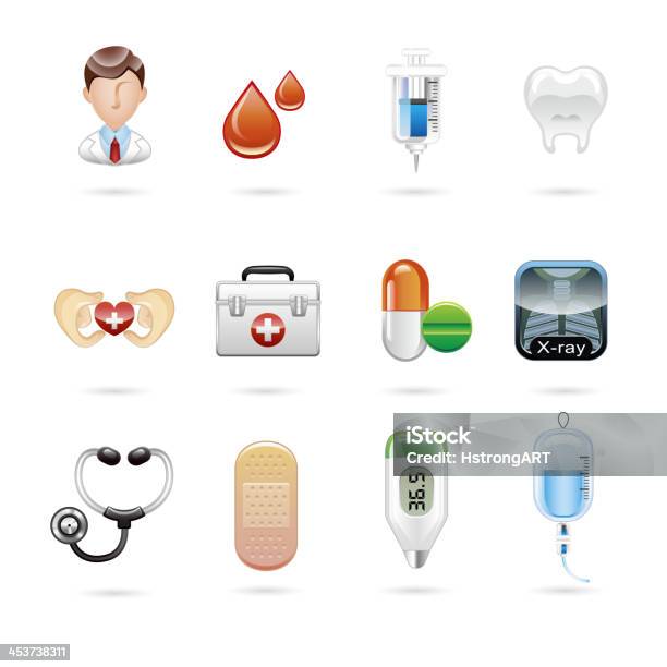 Медицинские Икона Набор — стоковая векторная графика и другие изображения на тему Аптечка первой помощи - Аптечка первой помощи, Блестящий, Болезнь