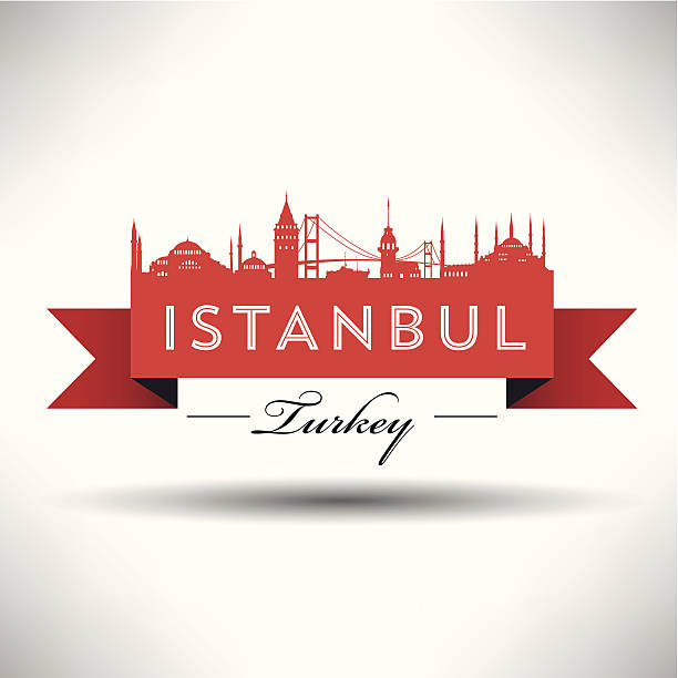 wstążka transparent z istanbul sylwetka - blue mosque illustrations stock illustrations