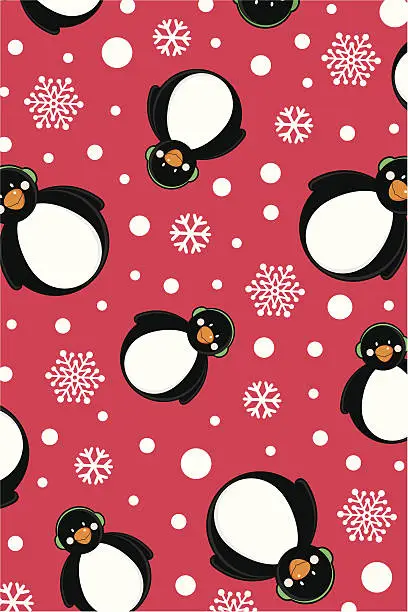 Vector illustration of Snowing Penguins Pattern