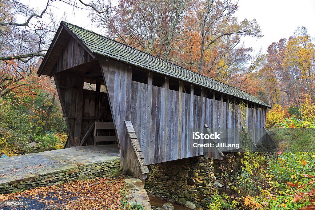 Covered Bridge Pisgah Covered Bridge in Randolph County, North Carolina in the fall, near Asheboro North Carolina - US State Stock Photo