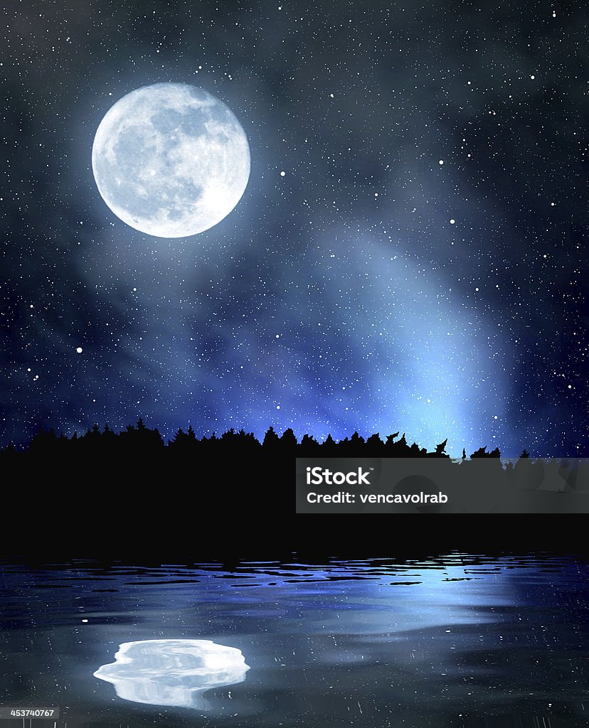 night sky night sky with stars and moon Lake Stock Photo