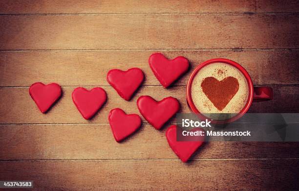 Cup Of Coffee With Heart Symbol And Candy Around Stock Photo - Download Image Now - Art, Art And Craft, Beige