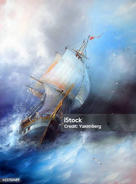 Sailboat Stock Photo - Download Image Now - Sailboat, Painting - Activity, Painting - Art Product