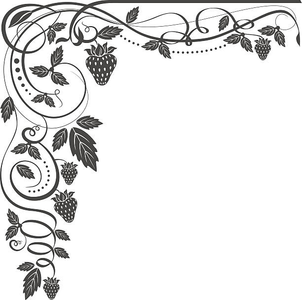 цветочный уголок с strawberrys - swirl vector decoration stencil stock illustrations