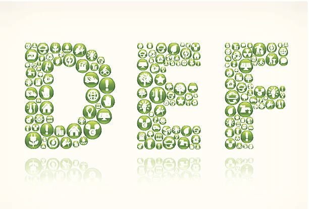 DEF with Green Energy Buttons DEF with Green Energy Buttons fire letter e stock illustrations