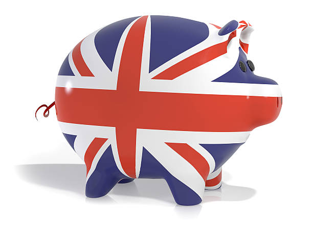 union jack piggy bank - british flag currency banking uk - fotografias e filmes do acervo