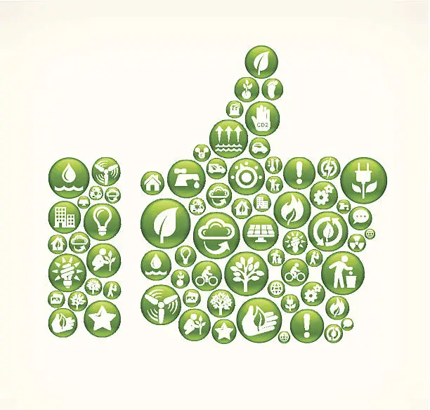 Vector illustration of Thumb Up with Green Energy Buttons