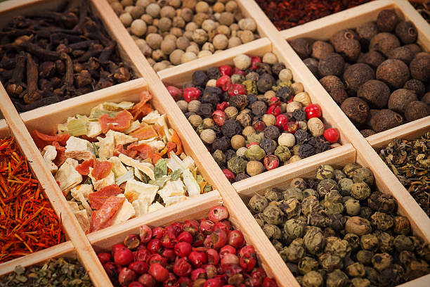 istock Set of spices in a wooden box 453775563