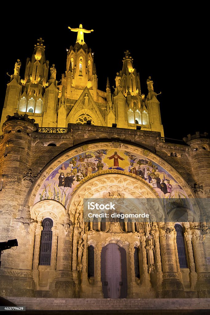 Expiatory Temple of the Sacred Heart In the visit to Barcelona a few weeks ago I was finally able to climb Mount Tibidabo. In it is this temple whose construction began in 1902 and culminated in 1961. Its architecture falls within the Catalan modernism, a style with a large number of buildings in Barcelona and that has acquired fame thanks to the works of Gaudí. 2013 Stock Photo