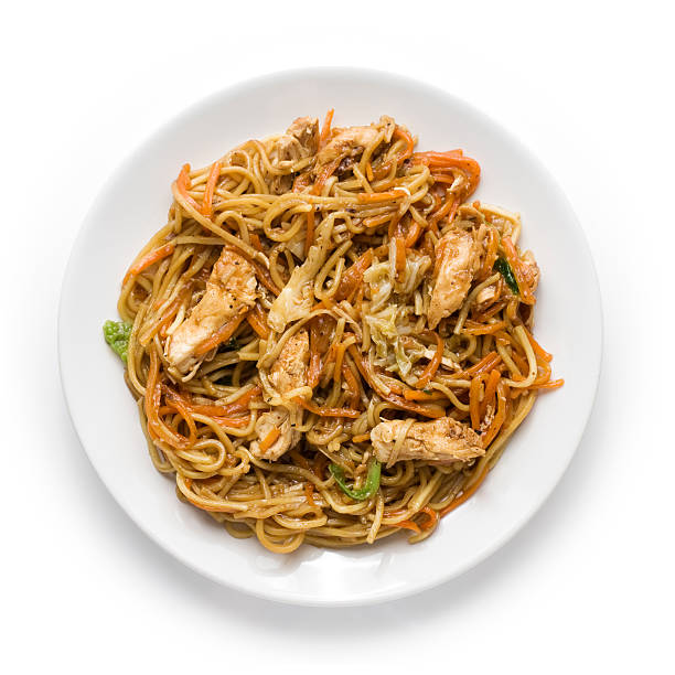 Chicken Chow Mein Chicken Chow Mein on a white background. chinese food stock pictures, royalty-free photos & images