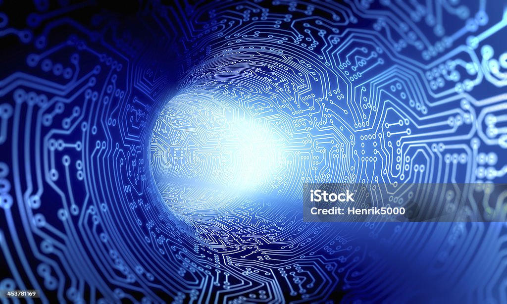 Circuit tunnel High quality 3d render of a computer circuit concept Circuit Board Stock Photo